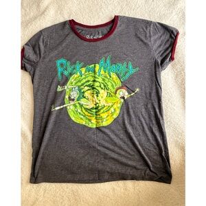 Rick and Morty Ringer Graphic Tee XL Grey & Maroon - Official Adult Swim